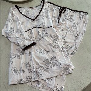 Donna Nadeau Sweet Floral Pajama Set - Pink with Brown details and print